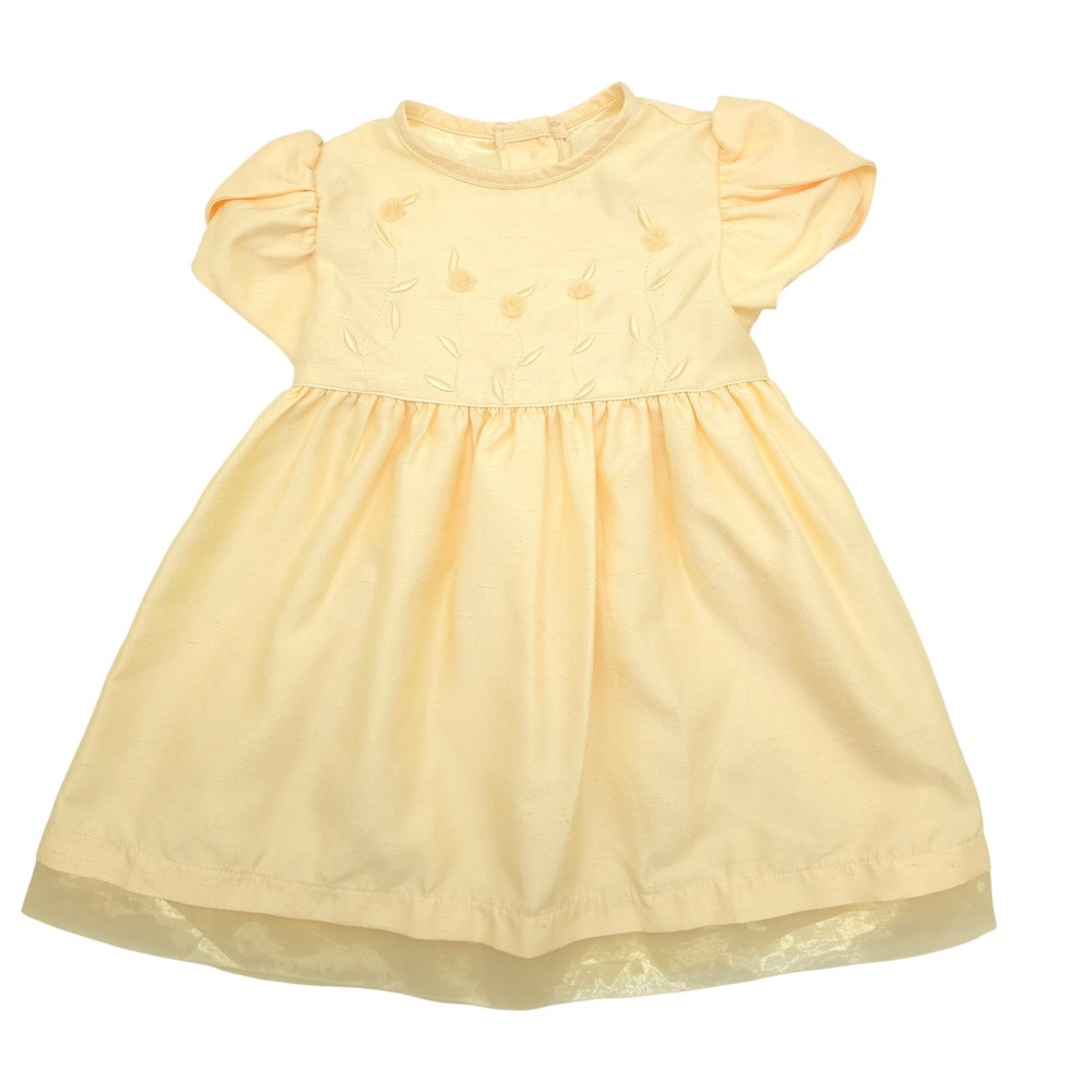 Okie Dokie Girls Dress Floral Rosette Embroidered Yellow Vintage Size 24M